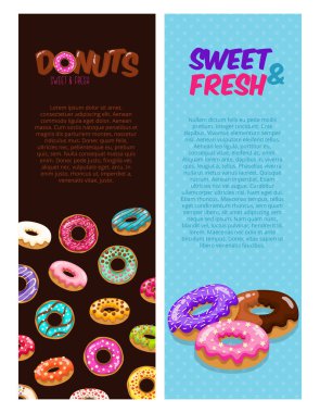 Afiş çörek ile renkli kümesi. Çörek modern düz tarzda izole set vektör. Vektör çizim