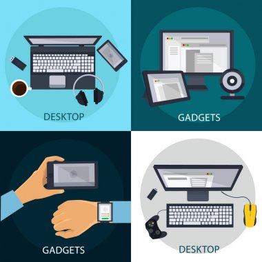 Düz tasarım afiş alet, elektronik cihazlar, cep telefonu iletişim. Elinde becerikli alet. Tasarım öğeleri iş, Web sitesi tasarım app, promosyon malzemeleri, afiş için.