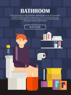 Tuvalette oturan çocuk. Banyo iç 