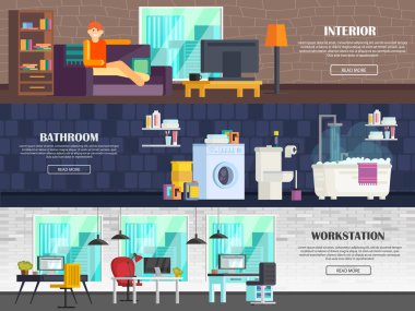  modern mobilya iç oturma odası, banyo, ofis kümesi. Modern mobilya: yatak, dolap, sandalye, Tv, Masa, sandalye, bilgisayar, çamaşır makinesi, banyo, tuvalet, ayna. Bugünün ortogonal tasarımında.