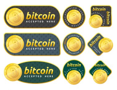 kabul bitcoin işareti Amblemler kümesi. Bitcoin web simgesi. Gerçekçi altın dijital Döviz Alım. Uygulamalar ve Web siteleri için ayarla vektör.