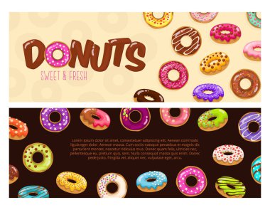 Afiş çörek ile renkli kümesi. Çörek modern düz tarzda izole set vektör. Vektör çizim