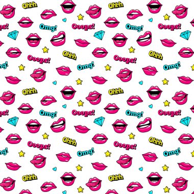 Etiketleri ve düzeltme ekleri ile karikatür 80s 90s çizgi roman tarzı vektör kümesi.