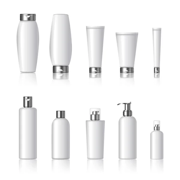 Realistic silver cosmetic bottles — Stock Vector