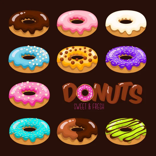 Donuts with caramel and sweets — Stock Vector