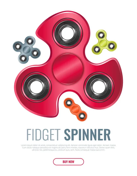 El spinner oyuncaklar gerçekçi kümesi. Oyuncak odaklanan veya sinir enerji veya psikolojik stres giderici tarafından Kıpırdanmayı kıpır. Stres giderici oyuncaklar. Metin ve düğme için yer ile vektör çizim