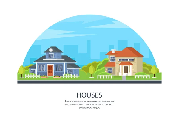 Ensemble Maisons Colorées Rue Avec Des Bâtiments Modernes Maisons Privées — Image vectorielle