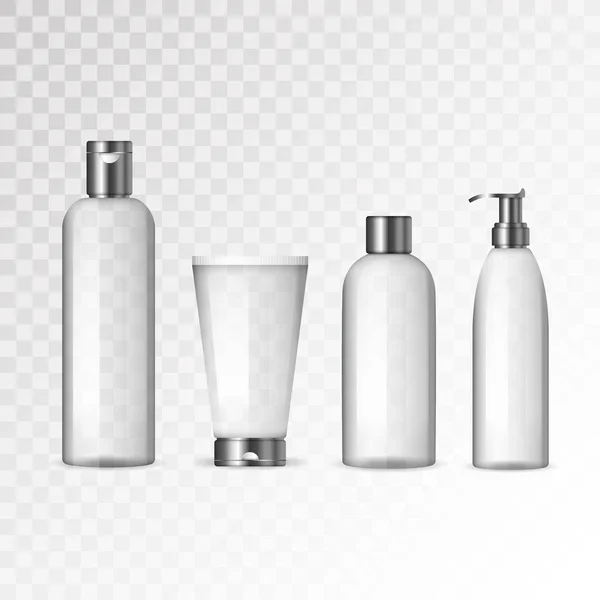 Realistische kosmetische transparente Flaschen — Stockvektor