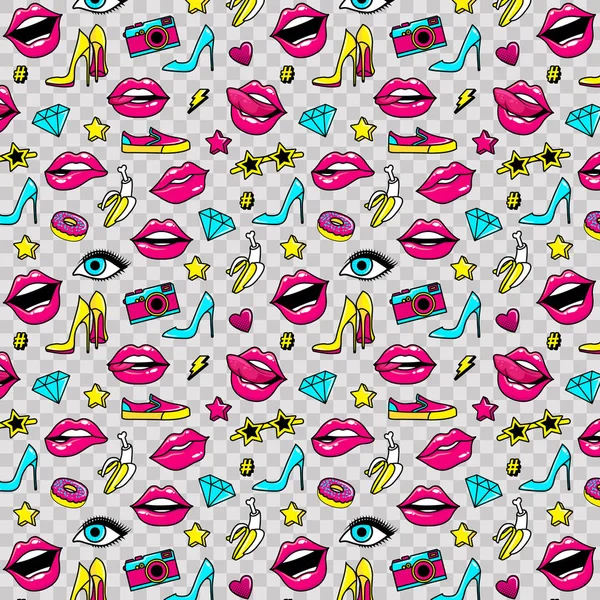 Etiketleri ve düzeltme ekleri ile karikatür 80s 90s çizgi roman tarzı vektör kümesi.