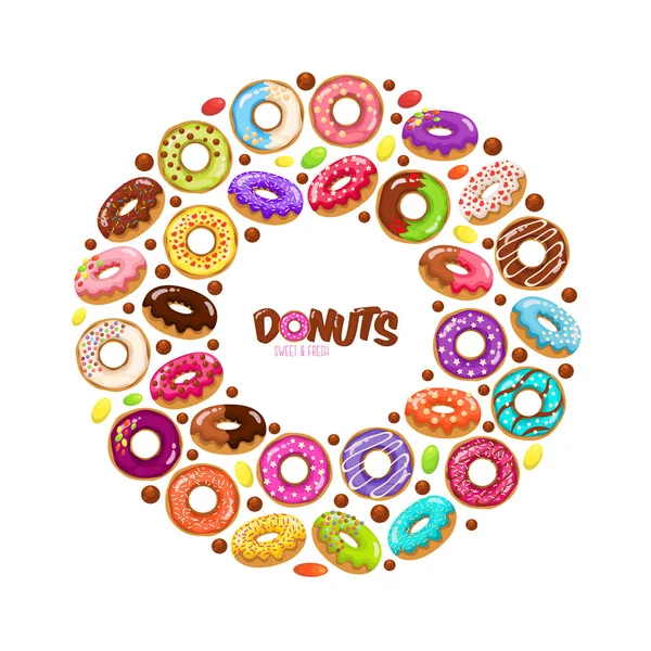 Donuts com caramelo e doces —  Vetores de Stock