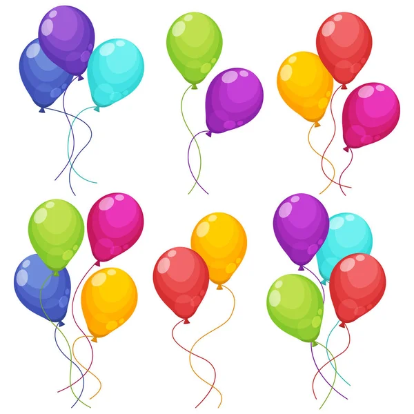 Conjunto de balões coloridos. feliz aniversário. balões de buquê de  aniversário colorido, voando para festa e celebrações com espaço de  mensagem. composições de festas. design plano de ilustração vetorial  isolado.
