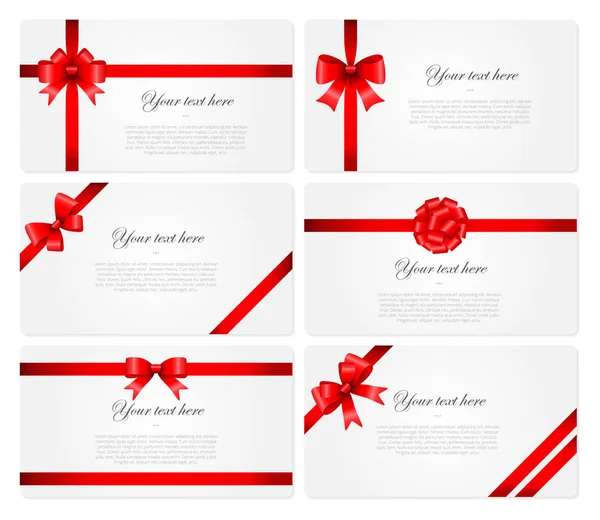 Vackra kort med röda gåva bågar — Stock vektor