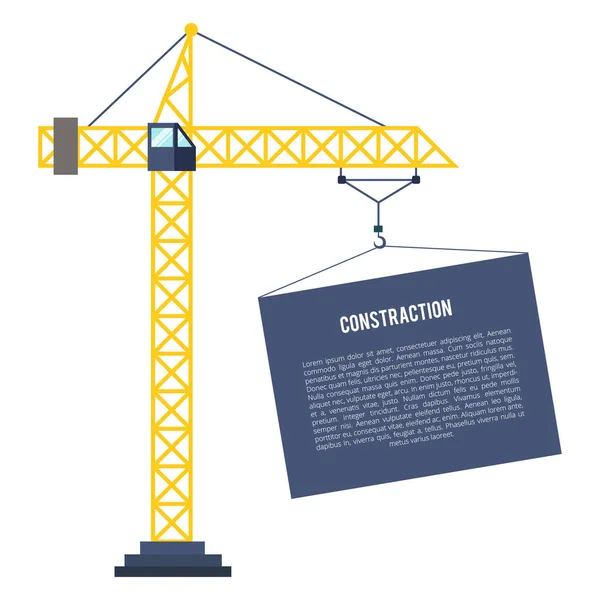 Budowa Crane Gospodarstwa Panel Miejscem Dla Tekstu — Wektor stockowy