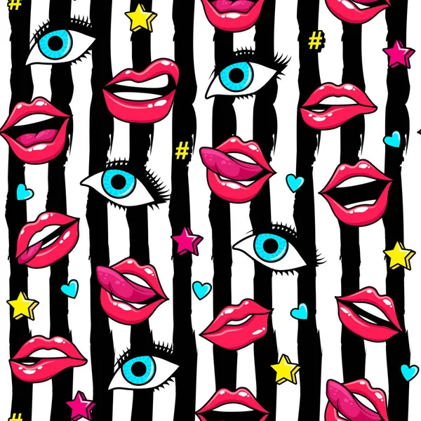 Aantal Stickers Patches Komische Stijl Cartoon 80S 90S Vector — Stockvector