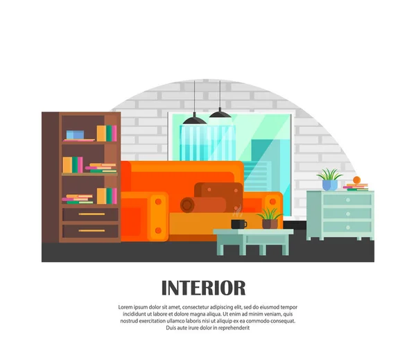 Sada Barevné Obývací Pokoj Interiéru Ikony Příjemný Útulný Obývací Pokoj — Stockový vektor