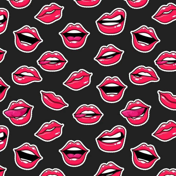 Mode patch set met lippen. — Stockvector