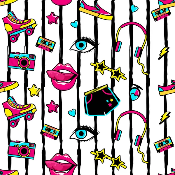 Etiketleri ve düzeltme ekleri ile karikatür 80s 90s çizgi roman tarzı vektör kümesi.