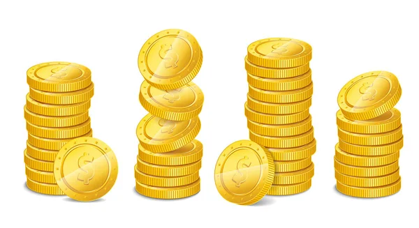 Realistic gold coin stacks — Stock Vector