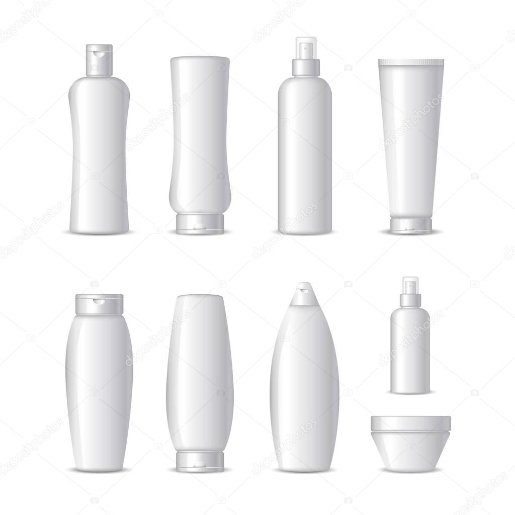 Realistic silver cosmetic bottles 