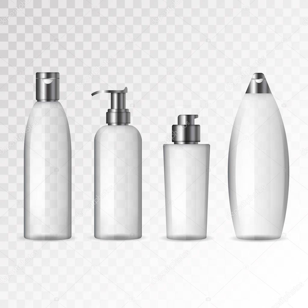 Realistic cosmetic transparent bottles