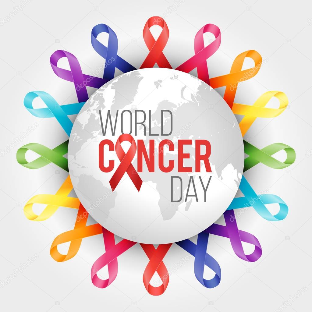World cancer awareness ribbon background.