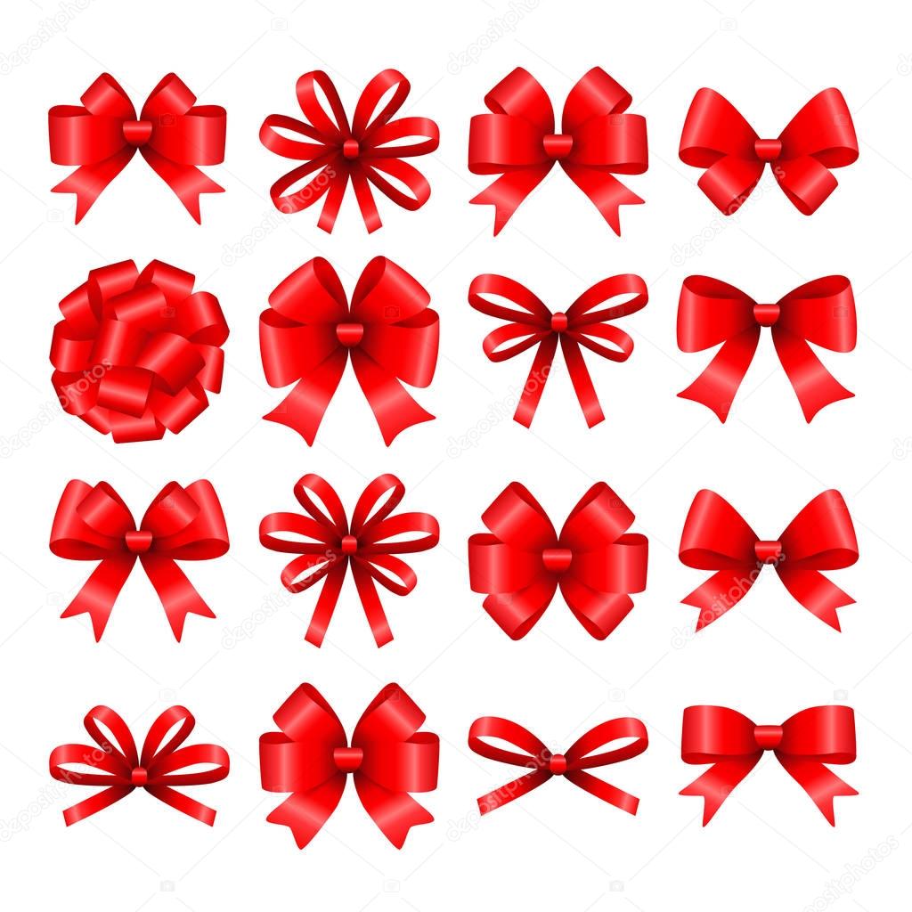 red gift bows with ribbons