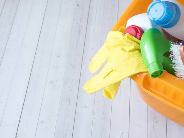 housework, housekeeping and household concept - cleaning stuff