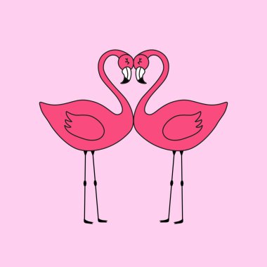 İki pembe flamingo bir aşk sembolü oluşturuyor..