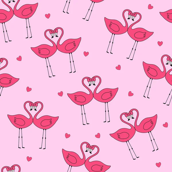 Dos flamencos rosados forman un símbolo del corazón del amor. Patrón sin costura — Archivo Imágenes Vectoriales