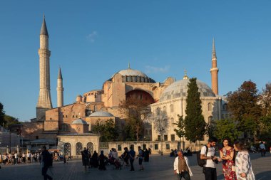 İstanbul, Türkiye - 05 Eylül 2019: Sultanahmet, İstanbul, Türkiye 'deki Ayasofya Camisi