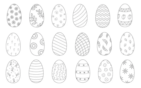 Conjunto Ovos Páscoa Com Desenhos Mão Esboço Vetorial Preto — Vetor de Stock
