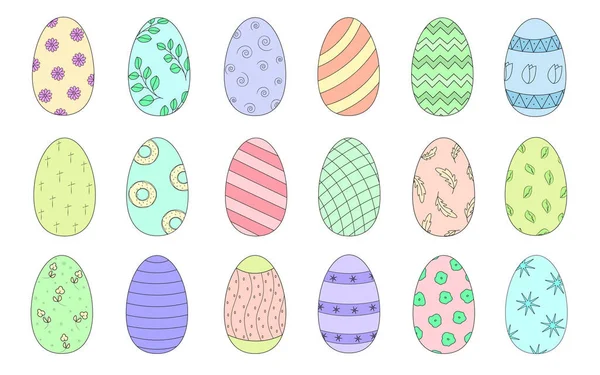 Conjunto Ovos Páscoa Coloridos Desenhos Mão Diferentes Decorações Ilustração Vetorial — Vetor de Stock