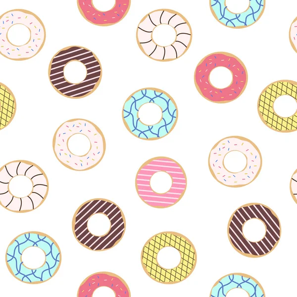 Безшовний Візерунок Пончиками Кольоровим Глазуруванням Модні Красиві Пончики Білий Фон — стоковий вектор