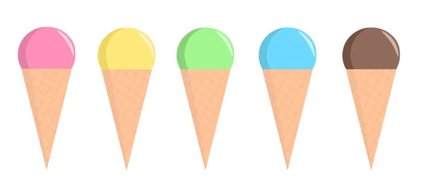 Колекція Різних Морозива Вафельних Чашках Векторні Ілюстрації — стоковий вектор