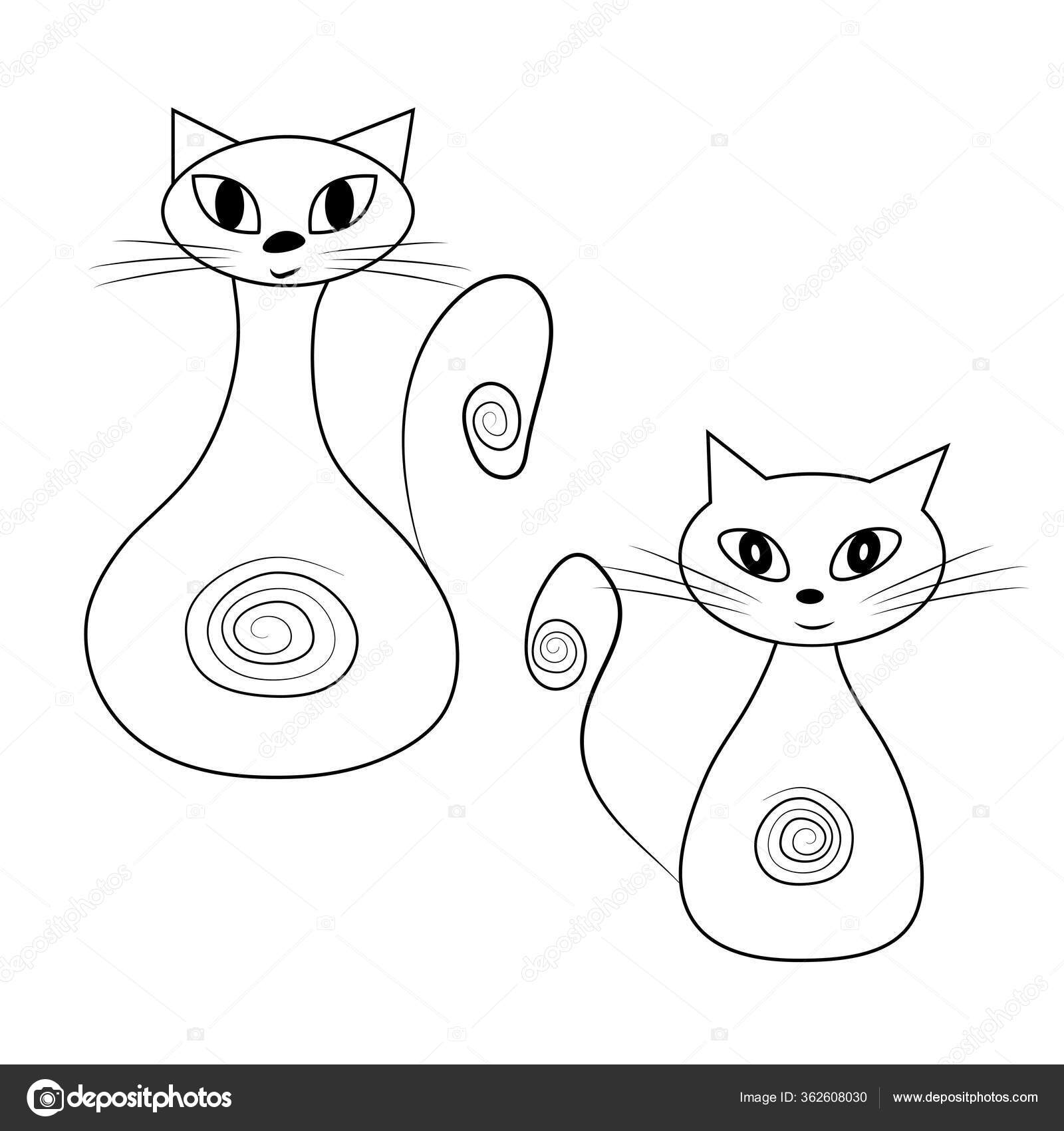 Sjove Omrids Katte Vektorbillede Katte Hvid Baggrund Stockvektor af  ©elenglush 362608030, image size:1600x1700