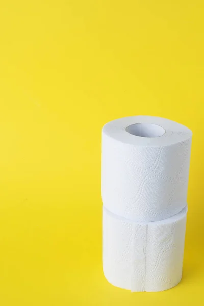 Rolls White Toilet Paper Yellow Background Copy Space — Stock Photo, Image
