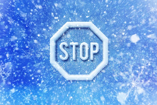 Winter Schnee Stop Warnsymbol, Schnee Automobil Grafik Stop Hintergrund — Stockfoto