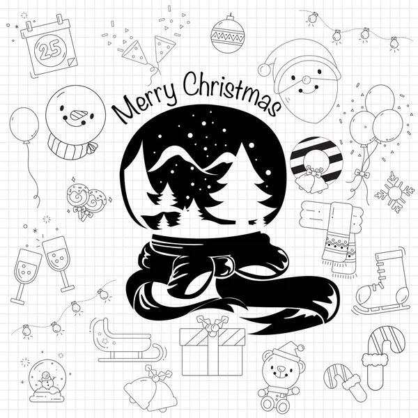 Kerst decoratieve elementen voor vakantie in tekening stijl — Stockvector