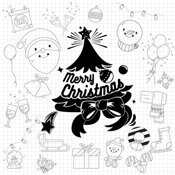 Рождественские декоративные элементы для праздников в стиле рисования — стоковый вектор