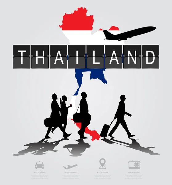 Infographic silhouette emberek a repülőtér Thaiföld repüléshez — Stock Vector