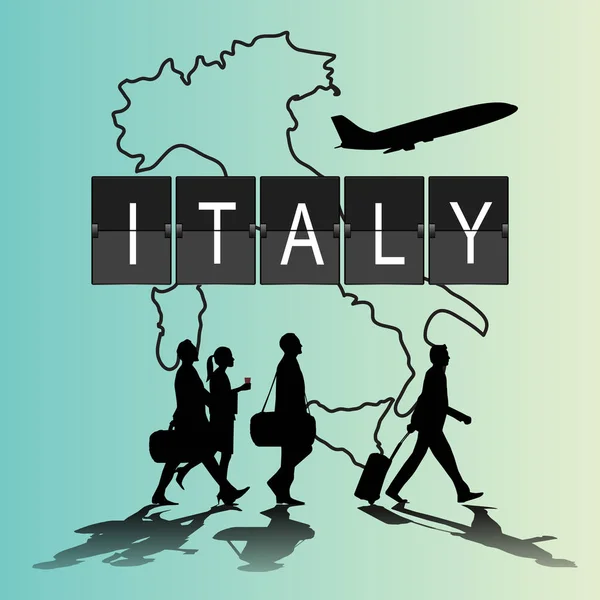Plansza sylwetka ludzi na lotnisku dla nowych fligh Włochy — Wektor stockowy