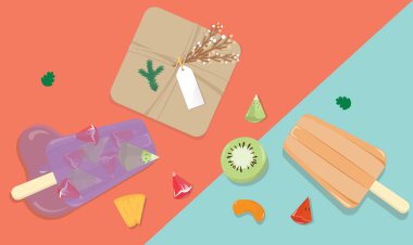 Hediye kutusu ile ev yapımı meyve popsicles