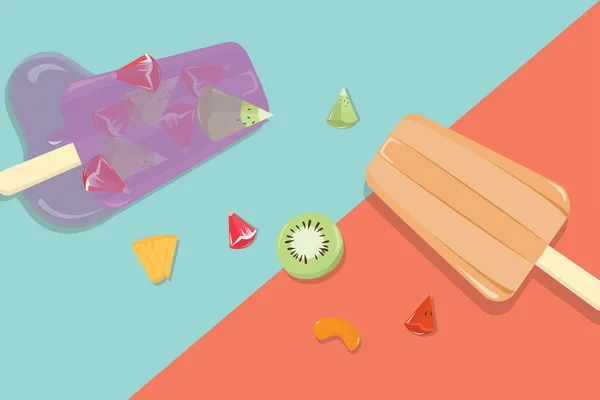 Popsicles de fruits maison avec fond vintage — Image vectorielle
