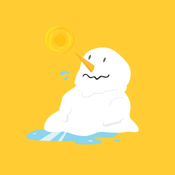 Omul de zăpadă se topește pe fundal galben — Vector de stoc