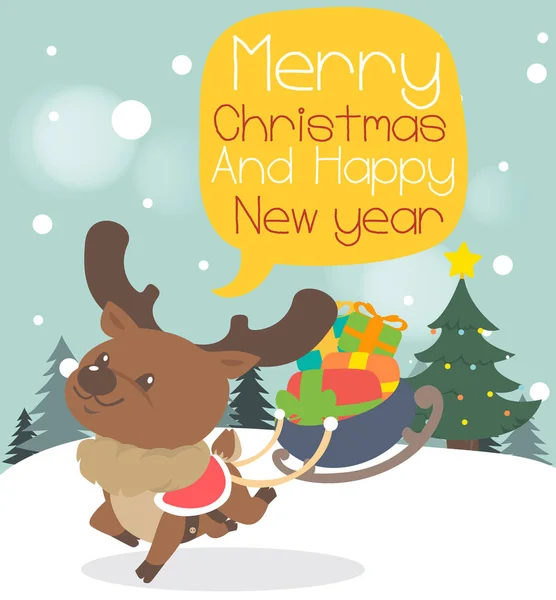 Merry christmas greeting card reindeer. — Stock Vector