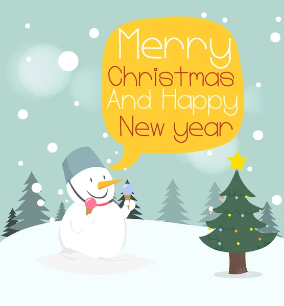Wesołych Świąt card.snowman pozdrowienia z dymek. — Wektor stockowy
