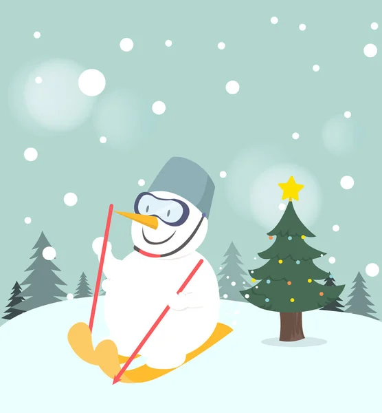 Snowman, gry narciarskie na tle śniegu. — Wektor stockowy