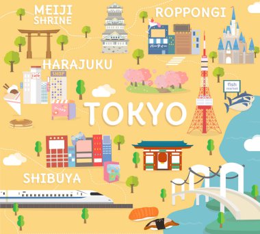 Tokyo seyahat etmek harita düz resimde.