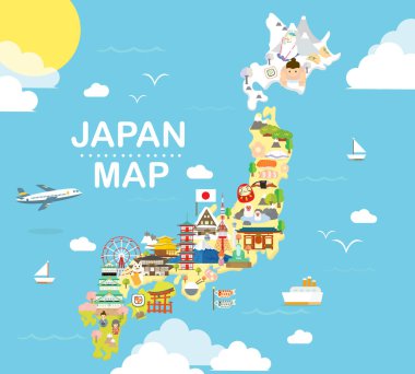 Japonya seyahat etmek harita düz resimde.