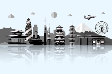 Japan.Japan yerler F Tokyo şehir siluet çizimi